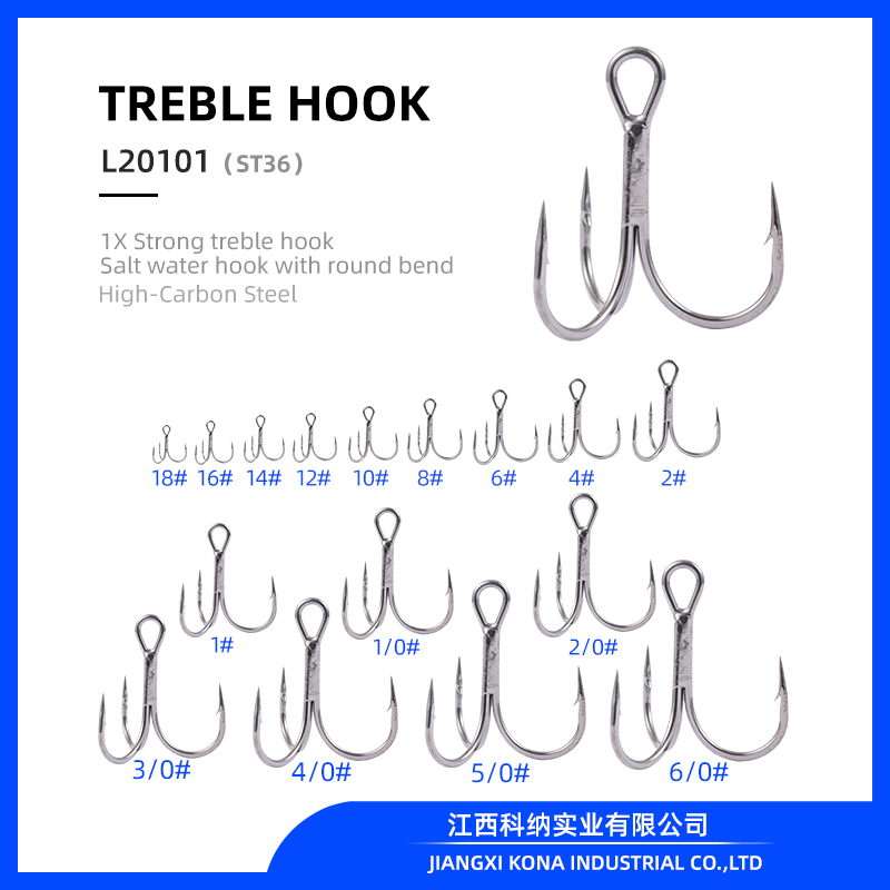 L20101-ST36 1X Strong round bend treble hooksingliemg