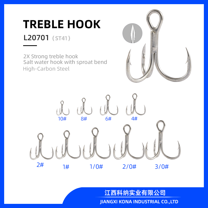 China L20701-ST41 2X Strong treble hook with pressing blade point